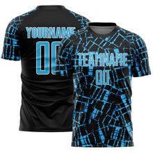 Load image into Gallery viewer, Custom Black Sky Blue-White Abstract Line Sports Sublimation Soccer Uniform Jersey
