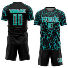 Load image into Gallery viewer, Custom Black Aqua-White Abstract Line Sports Sublimation Soccer Uniform Jersey