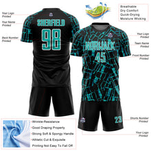 Load image into Gallery viewer, Custom Black Aqua-White Abstract Line Sports Sublimation Soccer Uniform Jersey