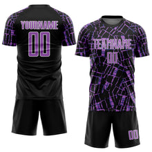 Charger l'image dans la galerie, Custom Black Medium Purple-White Abstract Line Sports Sublimation Soccer Uniform Jersey