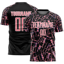 Load image into Gallery viewer, Custom Black Medium Pink-White Abstract Line Sports Sublimation Soccer Uniform Jersey