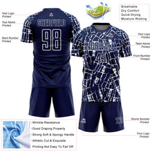 Загрузить изображение в средство просмотра галереи, Custom Navy White Abstract Line Sports Sublimation Soccer Uniform Jersey