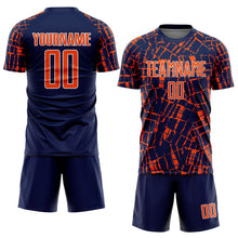 Laden Sie das Bild in den Galerie-Viewer, Custom Navy Orange-White Abstract Line Sports Sublimation Soccer Uniform Jersey
