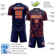 Laden Sie das Bild in den Galerie-Viewer, Custom Navy Orange-White Abstract Line Sports Sublimation Soccer Uniform Jersey