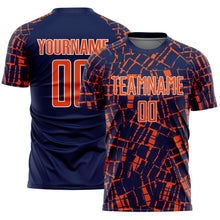 Laden Sie das Bild in den Galerie-Viewer, Custom Navy Orange-White Abstract Line Sports Sublimation Soccer Uniform Jersey