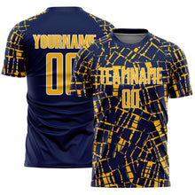 Laden Sie das Bild in den Galerie-Viewer, Custom Navy Gold-White Abstract Line Sports Sublimation Soccer Uniform Jersey