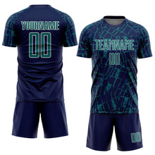 Load image into Gallery viewer, Custom Navy Teal-White Abstract Line Sports Sublimation Soccer Uniform Jersey