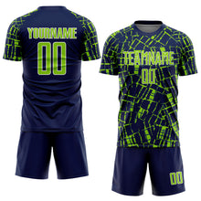 Laden Sie das Bild in den Galerie-Viewer, Custom Navy Neon Green-White Abstract Line Sports Sublimation Soccer Uniform Jersey