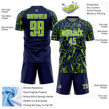 Laden Sie das Bild in den Galerie-Viewer, Custom Navy Neon Green-White Abstract Line Sports Sublimation Soccer Uniform Jersey
