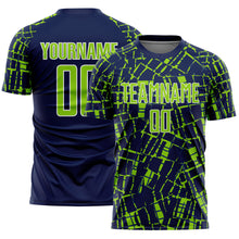 Laden Sie das Bild in den Galerie-Viewer, Custom Navy Neon Green-White Abstract Line Sports Sublimation Soccer Uniform Jersey