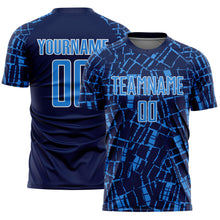 Laden Sie das Bild in den Galerie-Viewer, Custom Navy Powder Blue-White Abstract Line Sports Sublimation Soccer Uniform Jersey