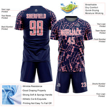 Загрузить изображение в средство просмотра галереи, Custom Navy Medium Pink-White Abstract Line Sports Sublimation Soccer Uniform Jersey