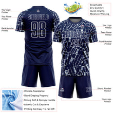 Загрузить изображение в средство просмотра галереи, Custom Navy Silver-White Abstract Line Sports Sublimation Soccer Uniform Jersey