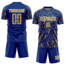Laden Sie das Bild in den Galerie-Viewer, Custom Royal Old Gold-White Abstract Line Sports Sublimation Soccer Uniform Jersey
