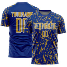 Laden Sie das Bild in den Galerie-Viewer, Custom Royal Old Gold-White Abstract Line Sports Sublimation Soccer Uniform Jersey