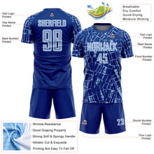 Laden Sie das Bild in den Galerie-Viewer, Custom Royal Light Blue-White Abstract Line Sports Sublimation Soccer Uniform Jersey