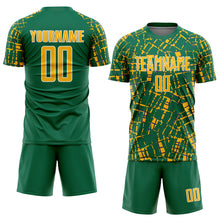 Load image into Gallery viewer, Custom Kelly Green Gold-White Abstract Line Sports Sublimation Soccer Uniform Jersey