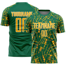 Load image into Gallery viewer, Custom Kelly Green Gold-White Abstract Line Sports Sublimation Soccer Uniform Jersey