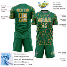 Load image into Gallery viewer, Custom Kelly Green Old Gold-White Abstract Line Sports Sublimation Soccer Uniform Jersey