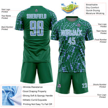 Загрузить изображение в средство просмотра галереи, Custom Kelly Green Light Blue-White Abstract Line Sports Sublimation Soccer Uniform Jersey