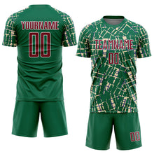 Загрузить изображение в средство просмотра галереи, Custom Kelly Green Crimson Cream-White Abstract Line Sports Sublimation Soccer Uniform Jersey