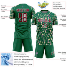 Загрузить изображение в средство просмотра галереи, Custom Kelly Green Crimson Cream-White Abstract Line Sports Sublimation Soccer Uniform Jersey