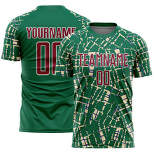 Загрузить изображение в средство просмотра галереи, Custom Kelly Green Crimson Cream-White Abstract Line Sports Sublimation Soccer Uniform Jersey