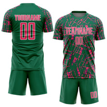 Загрузить изображение в средство просмотра галереи, Custom Kelly Green Neon Pink-White Abstract Line Sports Sublimation Soccer Uniform Jersey