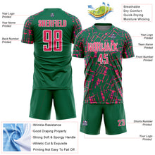 Загрузить изображение в средство просмотра галереи, Custom Kelly Green Neon Pink-White Abstract Line Sports Sublimation Soccer Uniform Jersey