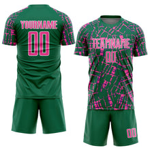 Загрузить изображение в средство просмотра галереи, Custom Kelly Green Pink-White Abstract Line Sports Sublimation Soccer Uniform Jersey
