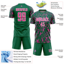 Загрузить изображение в средство просмотра галереи, Custom Kelly Green Pink-White Abstract Line Sports Sublimation Soccer Uniform Jersey