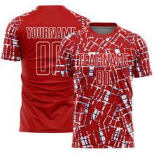 Load image into Gallery viewer, Custom Red White-Blue Abstract Line Sports Sublimation Soccer Uniform Jersey