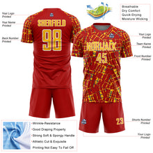 Load image into Gallery viewer, Custom Red Gold White-Blue Abstract Line Sports Sublimation Soccer Uniform Jersey