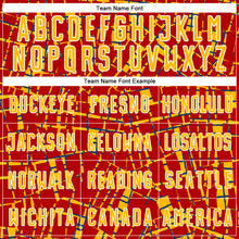 Load image into Gallery viewer, Custom Red Gold White-Blue Abstract Line Sports Sublimation Soccer Uniform Jersey