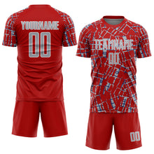 Charger l'image dans la galerie, Custom Red Gray White-Blue Abstract Line Sports Sublimation Soccer Uniform Jersey