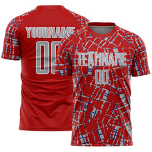 Charger l'image dans la galerie, Custom Red Gray White-Blue Abstract Line Sports Sublimation Soccer Uniform Jersey