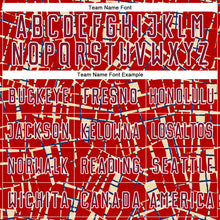 Load image into Gallery viewer, Custom Red Crimson Cream White-Blue Abstract Line Sports Sublimation Soccer Uniform Jersey