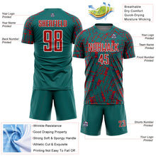 Загрузить изображение в средство просмотра галереи, Custom Teal Red-White Abstract Line Sports Sublimation Soccer Uniform Jersey