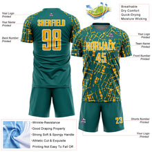Загрузить изображение в средство просмотра галереи, Custom Teal Gold-White Abstract Line Sports Sublimation Soccer Uniform Jersey