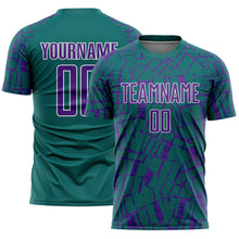 Charger l'image dans la galerie, Custom Teal Purple-White Abstract Line Sports Sublimation Soccer Uniform Jersey
