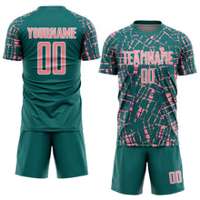 Загрузить изображение в средство просмотра галереи, Custom Teal Medium Pink-White Abstract Line Sports Sublimation Soccer Uniform Jersey