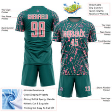 Загрузить изображение в средство просмотра галереи, Custom Teal Medium Pink-White Abstract Line Sports Sublimation Soccer Uniform Jersey