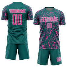 Загрузить изображение в средство просмотра галереи, Custom Teal Pink-White Abstract Line Sports Sublimation Soccer Uniform Jersey