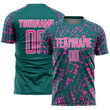 Загрузить изображение в средство просмотра галереи, Custom Teal Pink-White Abstract Line Sports Sublimation Soccer Uniform Jersey