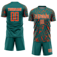 Загрузить изображение в средство просмотра галереи, Custom Teal Orange-White Abstract Line Sports Sublimation Soccer Uniform Jersey
