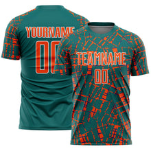 Загрузить изображение в средство просмотра галереи, Custom Teal Orange-White Abstract Line Sports Sublimation Soccer Uniform Jersey