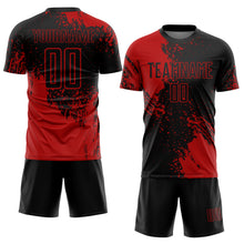 Загрузить изображение в средство просмотра галереи, Custom Black Red Abstract Brush Stroke Sports Sublimation Soccer Uniform Jersey