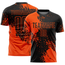 Загрузить изображение в средство просмотра галереи, Custom Black Orange Abstract Brush Stroke Sports Sublimation Soccer Uniform Jersey