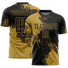 Загрузить изображение в средство просмотра галереи, Custom Black Old Gold Abstract Brush Stroke Sports Sublimation Soccer Uniform Jersey