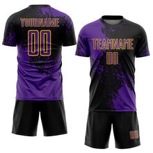 Load image into Gallery viewer, Custom Black Purple-Yellow Abstract Brush Stroke Sports Sublimation Soccer Uniform Jersey